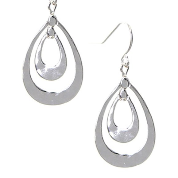 Silver Hammered Style Teardrop Dangle Earrings Designer  New - Picture 2 of 4